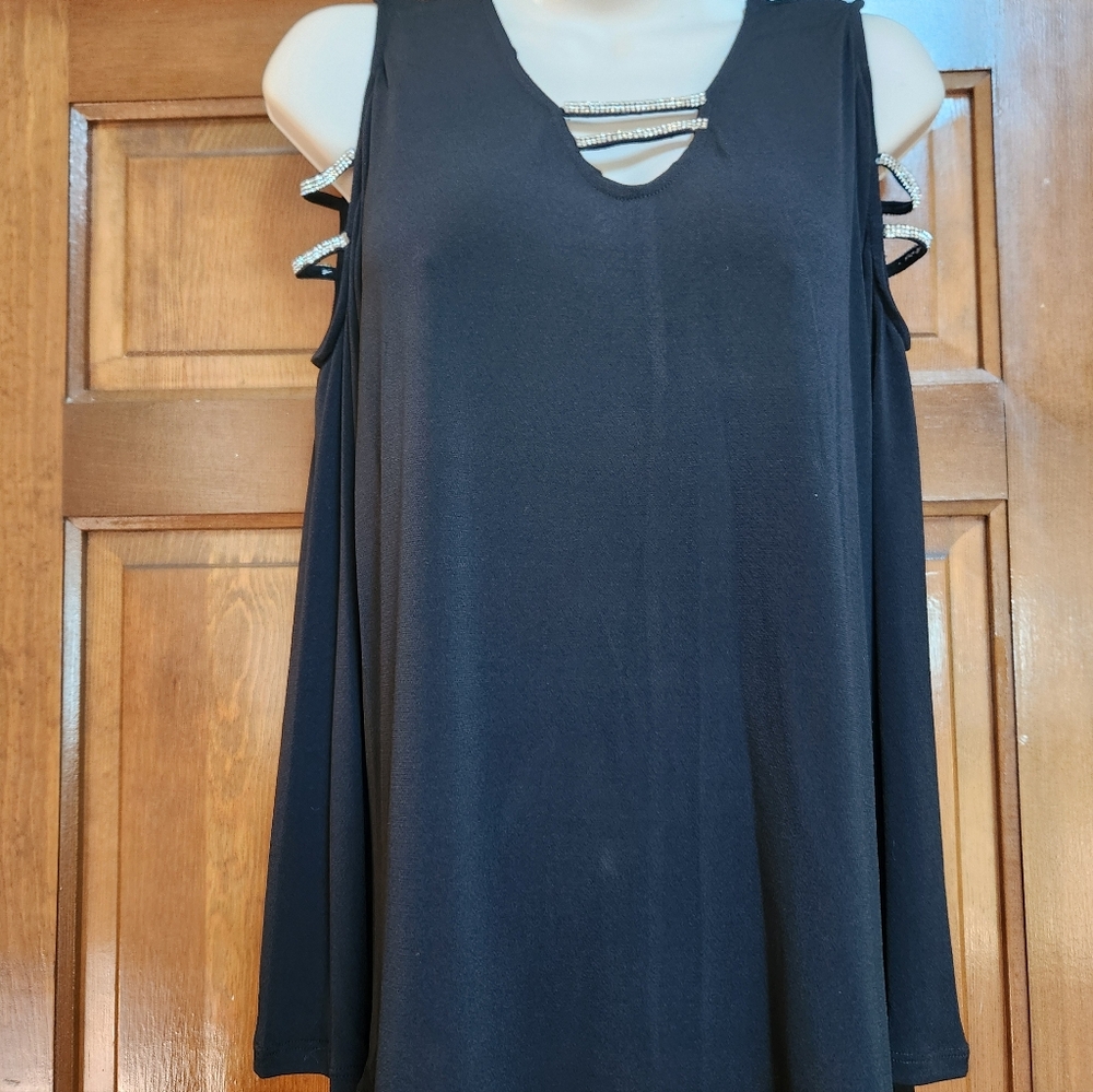 Collection B Black Cold SHOULDER Top with Embellished Straps